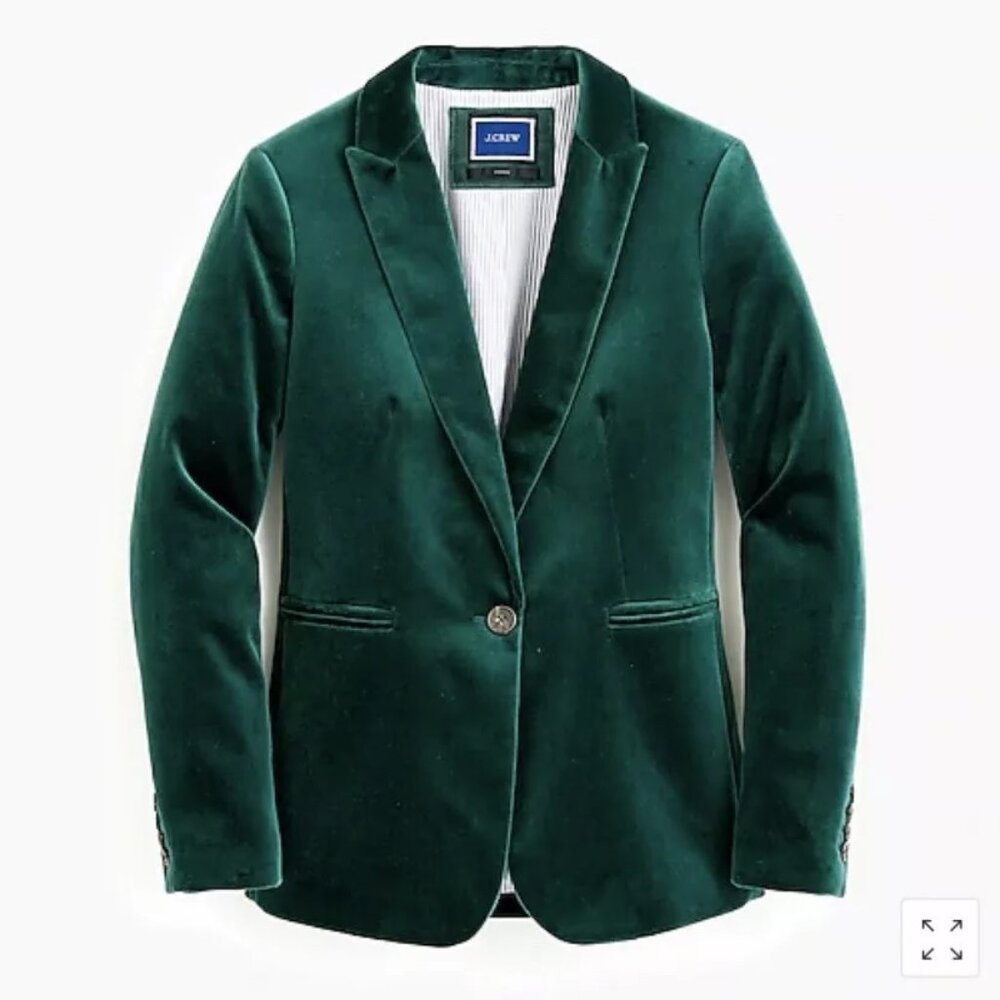 NWOT J.Crew Parke Velvet Blazer in Old Forest Green Size 0 - Picture 1 of 14